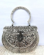Exclusive Hand Carved silver clutch Antique Purse Wallet Hand Bag Kundan JewelrD - £56.65 GBP