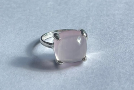 Tiffany &amp; Co. 925 Silver Pink Quartz Cabochon Sugar Stack Ring 12 mm - $425.00