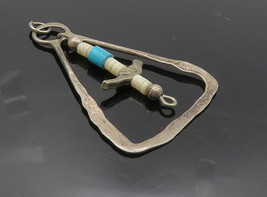 SOUTHWESTERN 925 Silver - Vintage Turquoise &amp; Agate Beaded Pendant - PT6654 - £27.35 GBP