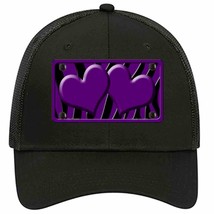 Purple Black Zebra Purple Centered Hearts Novelty Black Mesh License Plate Hat - £23.24 GBP
