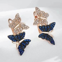 2Ct Round Cut Lab-Created Sapphire Butterfly Hoop Earrings 14K Rose Gold Plated - £125.33 GBP