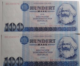 Germany 2X100 Mark Ddr Banknotes 1975 Unc Condition In Consecutive Order Rare - £29.00 GBP