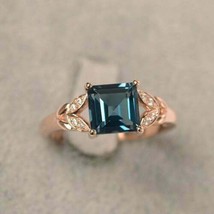 2Ct Princess Cut London Blue Topaz Solitaire Engagement Ring 14K Rose Gold Over - £110.61 GBP