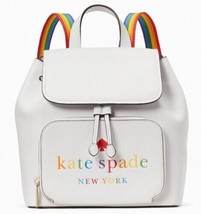 Kate Spade Darcy White Leather Flap Backpack K7292 Rainbow Pride NWT $359 FS - £110.77 GBP
