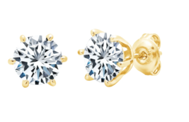 Authentic Crislu Solitaire Brilliant Cut 6-Prong Stud Earrings in Yellow Gold - £73.59 GBP
