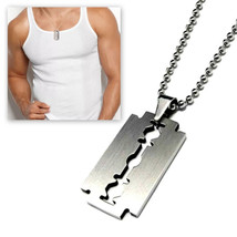 STAINLESS STEEL RAZOR BLADE NECKLACE 50cm Chain USA SELLER Pendant Biker... - $91.51 MXN