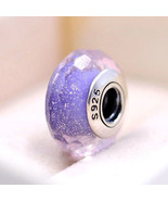 925 Sterling Silver Purple Shimmer Faceted Murano Glass Bead Charm - $13.70 CAD