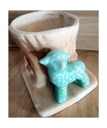 Vintage Morton Pottery Nursery Planter Mint Green Lamb w/ Tree Stump See... - $256.77 MXN