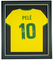 Pele Signed Framed Yellow Brazil Soccer Jersey BAS - £990.83 GBP