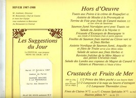 Le Carlton Festival Menu Chef M Boissonnier 1987 Cannes France - £37.09 GBP