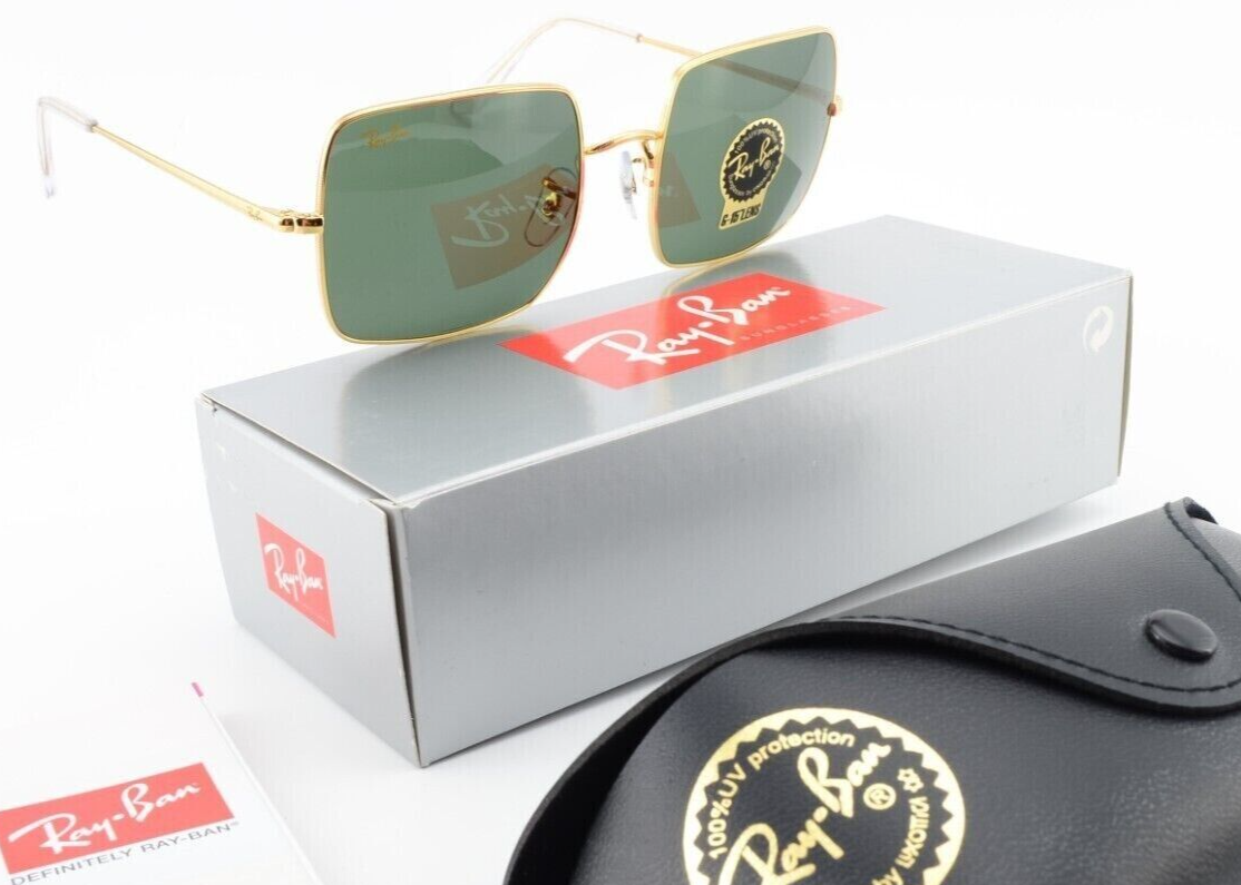 NEW RAY-BAN SQUARE RB1971 9196/31 GOLD/GREEN G-30 LENS AUTHENTC SUNGLASSES 54-19 - $109.86