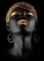 Golden Lips Canvas Art, Black Woman Wall Decor, Contemporary Art, Stretched - £46.99 GBP