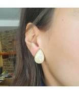 Vintage Coro Gold &amp; Yellow Opal-like Teardrop Screwback Clipon  Earrings - $27.42 CAD