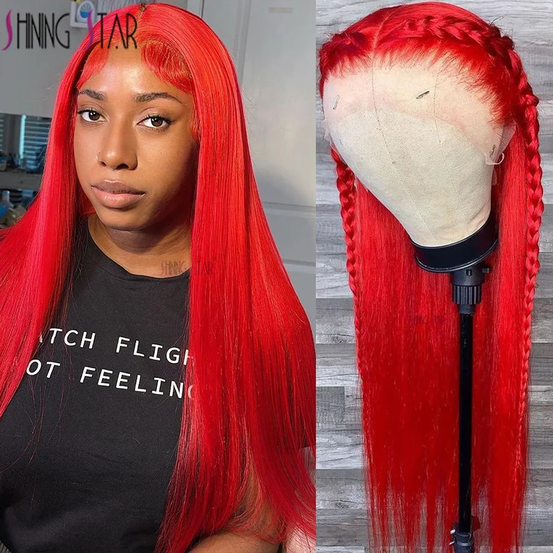 Hot Red 13x6 Lace Front Wig Straight Red 99J 13X4 HD Lace Frontal Human Hair - £124.44 GBP+