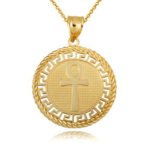 14K Solid Gold Ancient Egyptian Ankh Amulet Greek Key Rope Coin Pendant Necklace - £329.67 GBP+
