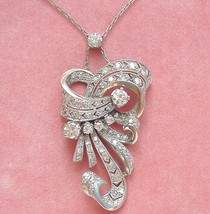 ART DECO 3.2ctw DIAMOND BROOCH CONVERSION to COCKTAIL PENDANT NECKLACE 1930 - £4,122.62 GBP