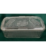 Vintage Federal Glass Clear Ribbed Refrigerator Dish Embossed Vegetable Lid - $414.61 MXN
