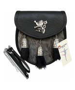 Scottish Kilt Semi Dress Grey Goat Sporran with Rampant Lion &amp; Tassels Caps - $1,602.16 MXN