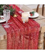 Sequin Iridescent Table Runner 25 x 120 Inches Red New - $12.95