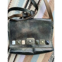 1992 Nina Arjani Leather 12x10&quot; Shoulder Bag Cross Body Metallic Gold Sn... - $67.41