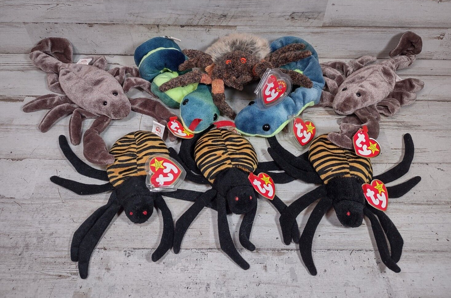 8 Vintage Ty Beanie Babies Bugs & Snakes Lot Spider Scorpion Hissy Spinner Hairy - $14.24