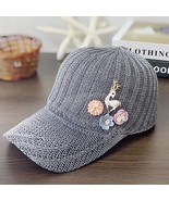 Women&#39;s Hat Knitted Peaked Net Hat Flower Fawn Sunscreen Baseball Cap Su... - £16.51 GBP