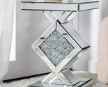 Modern End Table Mirrored Finished, Square Glass Side Table With Crushed... - £535.79 GBP