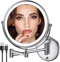Rocollos Rechargeable Wall Mounted Lighted Makeup Mirror Chrome, 8 Inch Double-S - £39.06 GBP