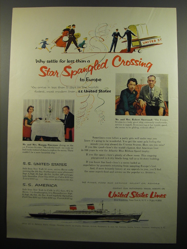 Primary image for 1955 United States Lines Cruise Ad - Mr. and Mrs. Robert Sherwood