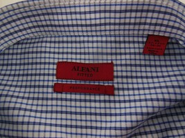 Alfani Fitted Dress Shirt Men&#39;s Size XL White Blue Checkered Long Sleeve  - £13.29 GBP