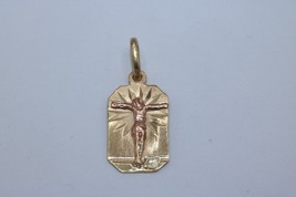 Fine 14K Yellow /Rose Gold Rectangle Charm Pendant w/ Jesus  Dije - £91.92 GBP