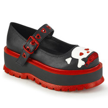 SALE DEMONIA SLACKER-27 Womens Black Red Punk 2&quot; Platform Skull Maryjane... - $55.95