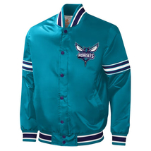 NBA Charlotte Hornets Vintage Turquoise Satin Varsity Baseball Letterman Jacket - £82.68 GBP