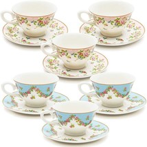 Set Of 6 Vintage Floral Tea Cups And Saucers For Tea Party Supplies Blue Pink - £71.92 GBP