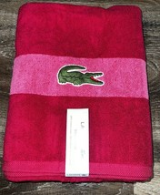 Lacoste ~ Hot Pink Bath Towel 100% Cotton 30&quot; x 52&quot; Big Crocodile Logo (A) - £22.86 GBP
