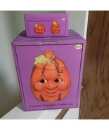 Happy Pumpkin Face Cookie Jar &amp; Salt Pepper Shakers Ceramic Anthropomorp... - £106.12 GBP