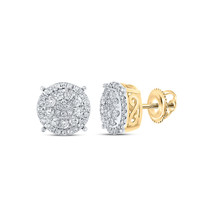 10kt Yellow Gold Womens Round Diamond Fashion Cluster Earrings 1/2 Cttw - £474.02 GBP