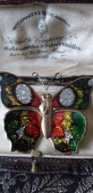VINTAGE 1990-s Goldtone Layered Green/Red/Yellow Enamel Butterfly BROOCH - $21.78