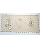 Beige Dresser Scarf Table Runner 36&quot; X 16&quot; with Crochet Edge Embroidery ... - £7.96 GBP