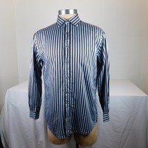 BCBG Maxazria Men Blue Black Striped Dress Shirt Long Sleeve Size L 16 32/33 - £11.42 GBP