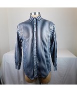 BCBG Maxazria Men Blue Black Striped Dress Shirt Long Sleeve Size L 16 32/33 - $14.52