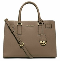 Michael Kors Dillon Dark Dune Taupe Leather Gold Ew Satchel Bag Pursenwt! - £164.44 GBP