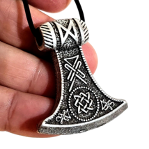 Viking Axe Necklace Pendant Dagaz Awakening Rune Axe 30&quot; Real Leather Lace &amp; Bag - £15.21 GBP