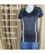 Reebok Gray &amp;White Reflective Stripes Side Zip Pocket Top Size XS - $11.00