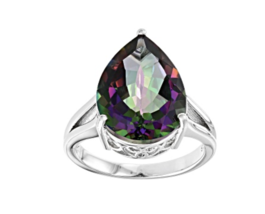 Green Topaz Rhodium Sterling Silver Cocktail Ring Size 7 9 - £175.44 GBP