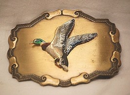 Raintree Belt Buckle 3D Mallard Duck Enamel Brass Finish Vintage 1970&#39;s - £23.45 GBP