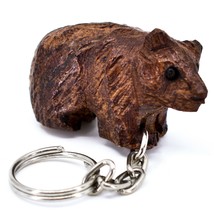 Hand Carved Ironwood Wood Folk Art 3D Brown Bear Country Rustic Theme Keychain - £3.94 GBP
