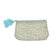 Lancome Paris Bag Woven Tan Blue Zip Closure NEW - £11.70 GBP