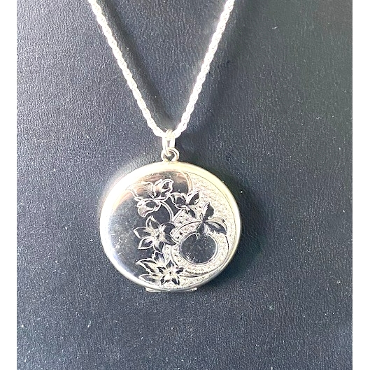 LARGE DANECRAFT 925 STERLING SILVER  FLORAL  LOCKET PENDANT  NECKLACE SKY - £67.37 GBP