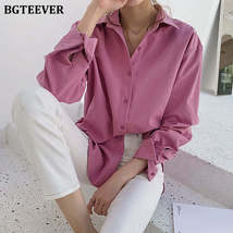 BGTEEVER Office Ladies Blouses Shirts Single-breasted Lapel Loose Female Shirts  - £24.50 GBP